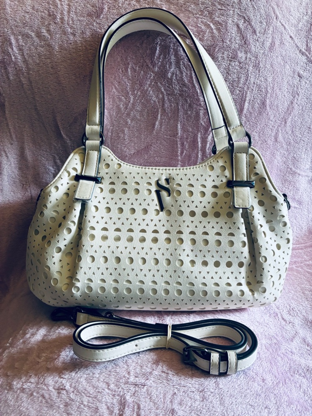 NWT Simply Vera Buena Satchel Perforated Eyelet with Strap in Summer White